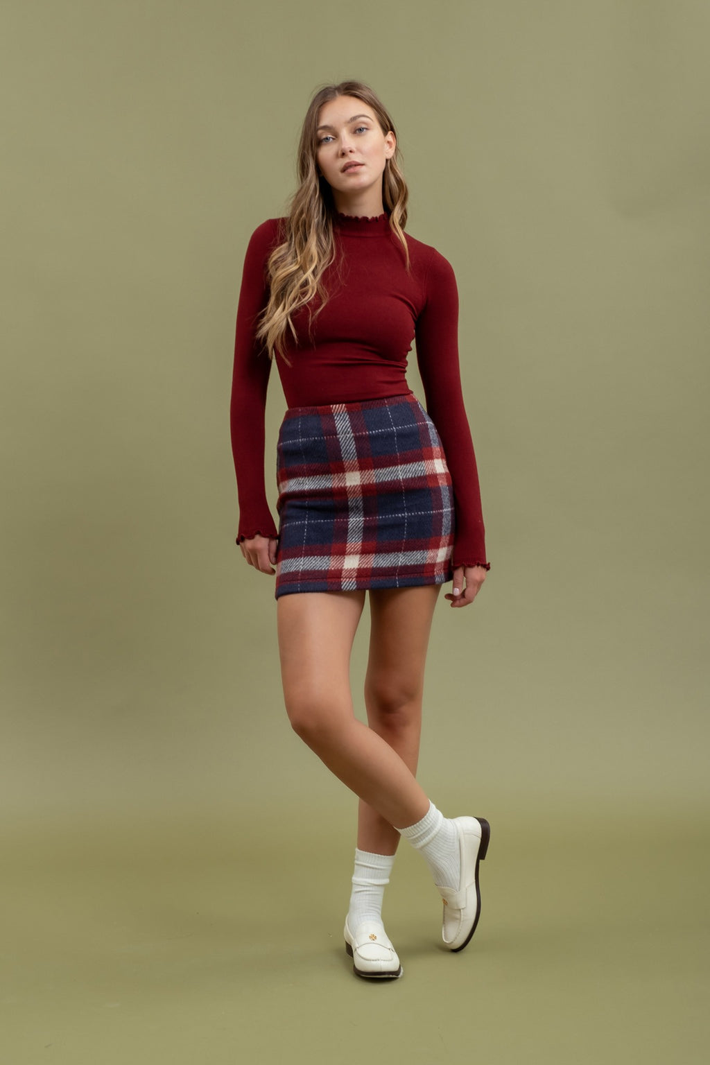 Navy Plaid Mini Skirt