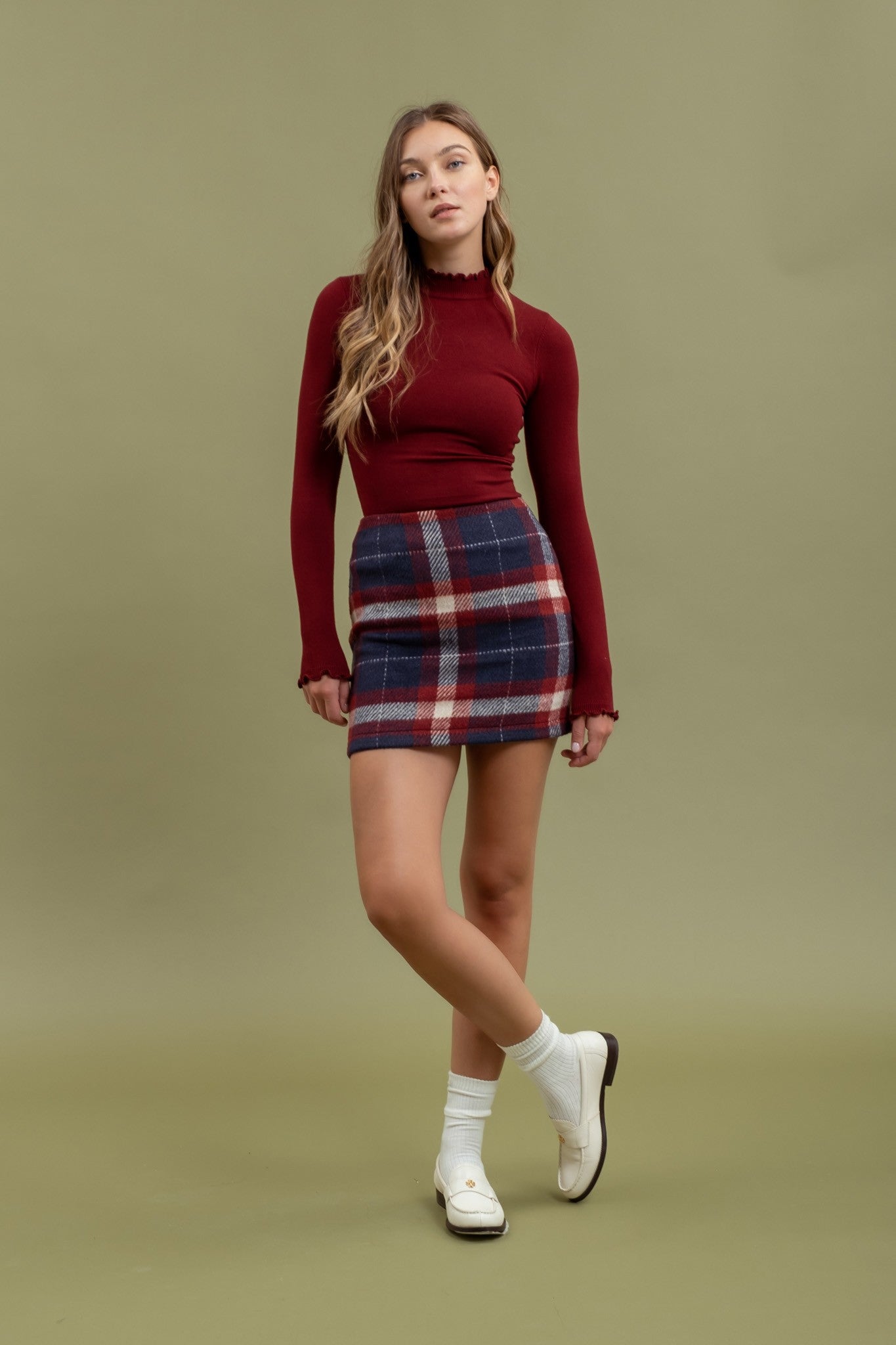 Navy tartan mini skirt hotsell