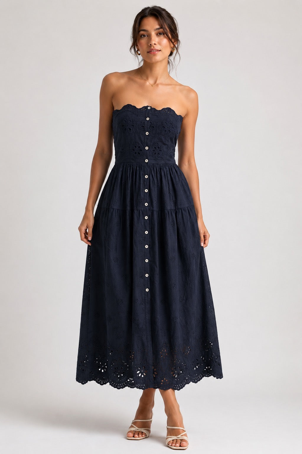 Black Eyelet Strapless Midi Dress – Cheekie Boutique