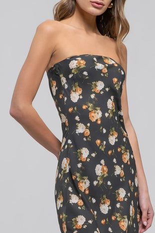 Floral Strapless Midi Dress