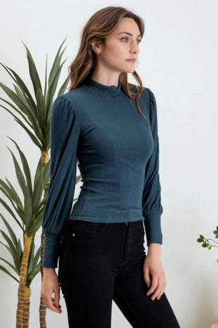 Teal Mock Gold Button Long Sleeve