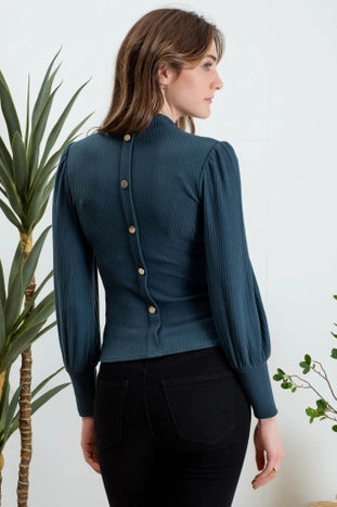 Teal Mock Gold Button Long Sleeve