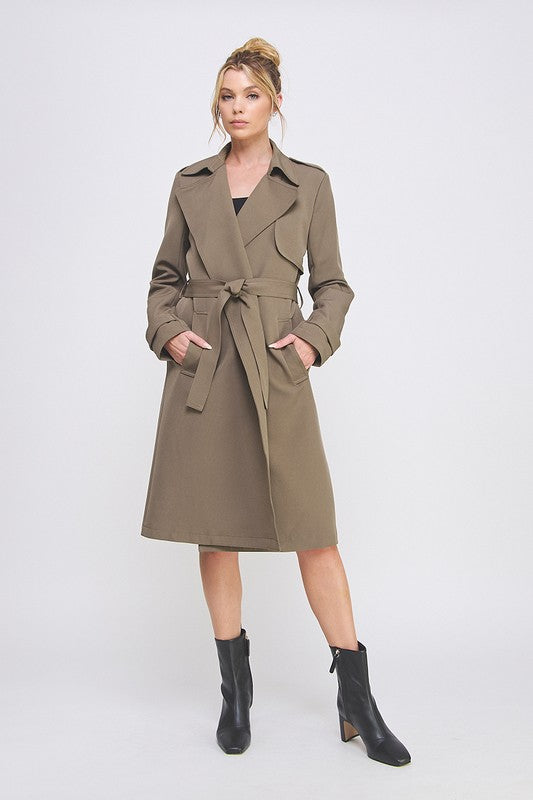 Mocha Open Front Trench Coat