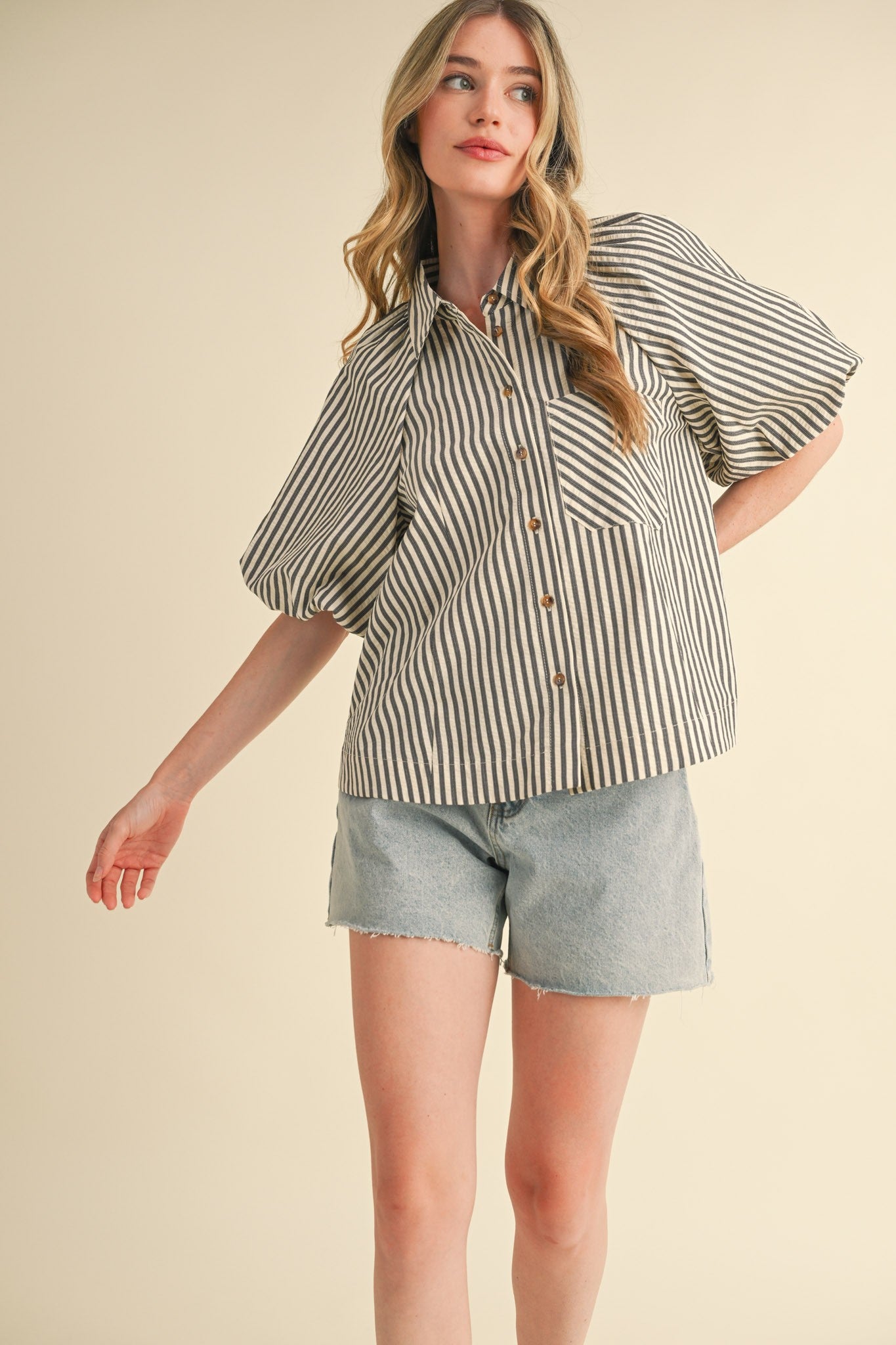 Striped Bubble Sleeve Top