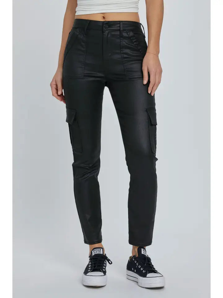 Black Coated Cargo Pants