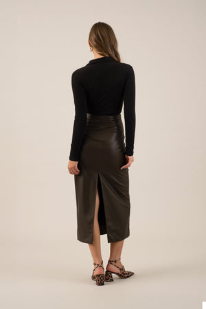 Dark Brown Faux Leather Skirt