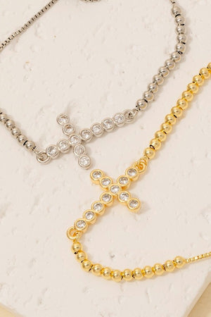 Gold Dipped Studded Cross Bracelet