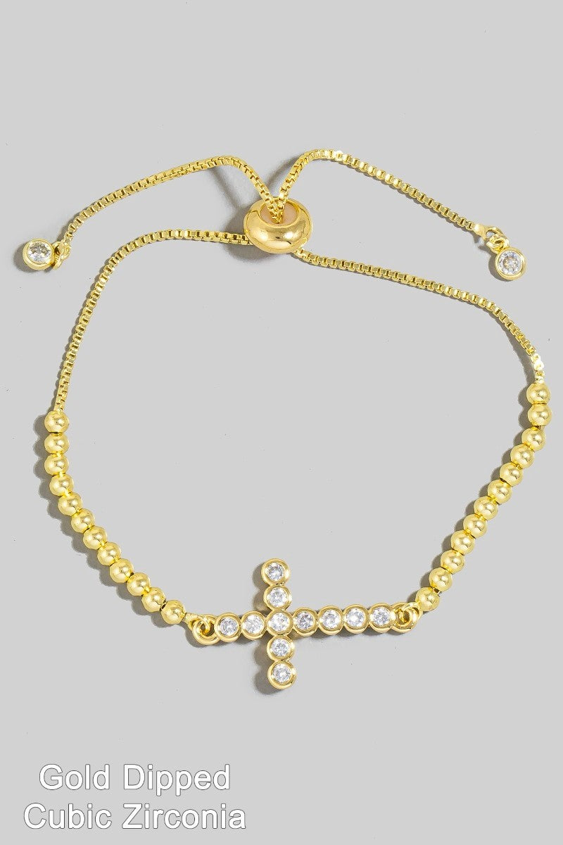 Gold Dipped Studded Cross Bracelet
