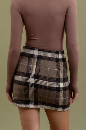 Mocha Plaid Mini Skirt