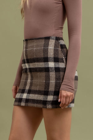 Mocha Plaid Mini Skirt