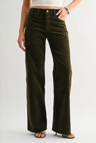 Olive Wide Leg Corduroy Pants