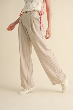 Almond Cream Pin Striped Trousers