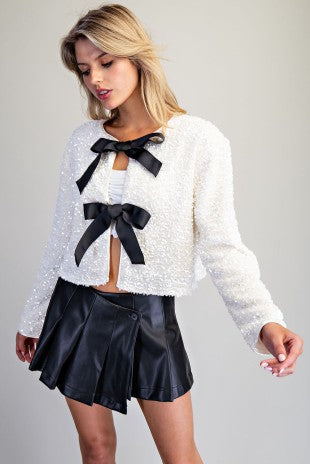 Bow Holiday Pearl Sequins Jacket