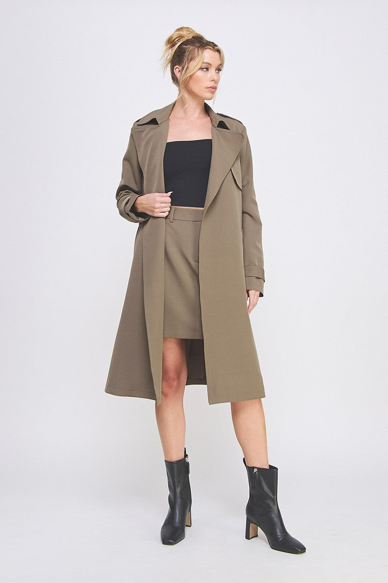 Mocha Open Front Trench Coat