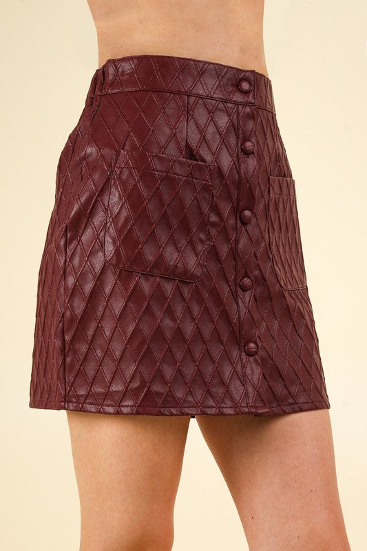 Wine Textured Faux Leather Mini Skirt