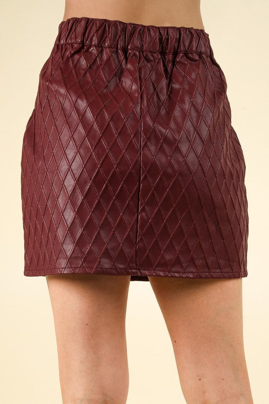 Wine Textured Faux Leather Mini Skirt