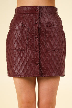 Wine Textured Faux Leather Mini Skirt