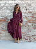 Burgundy Satin Wrap Dress