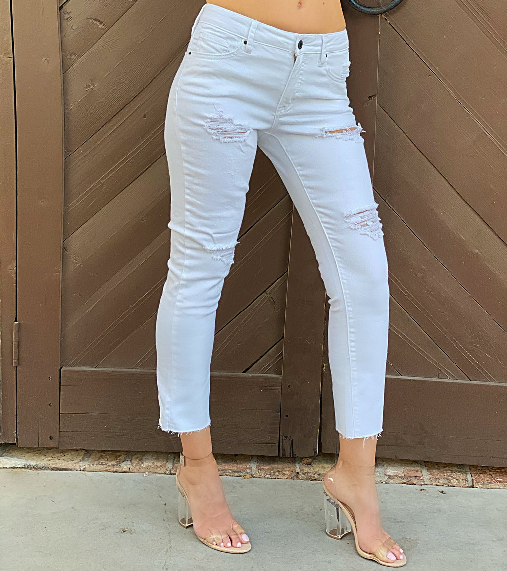 White Distressed Midrise Jeans