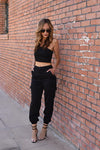 Black Satin Cargo Joggers