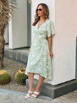 Sage Floral Wrap Dress