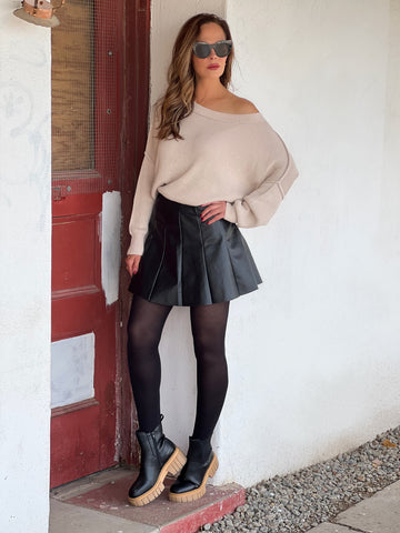Leather Skater Skirt - Black