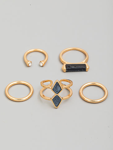 Black Five Piece Ring Set