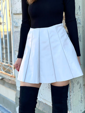 Leather Skater Skirt - Ecru