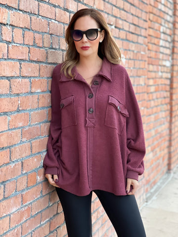 Burgundy Terry Knit Top